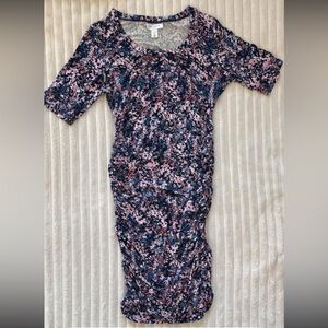 Motherhood Maternity Pink and Blue Ruched Bodycon Dress